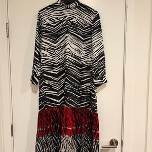 Zara Black and White Zebra Print Dress with Red Hem